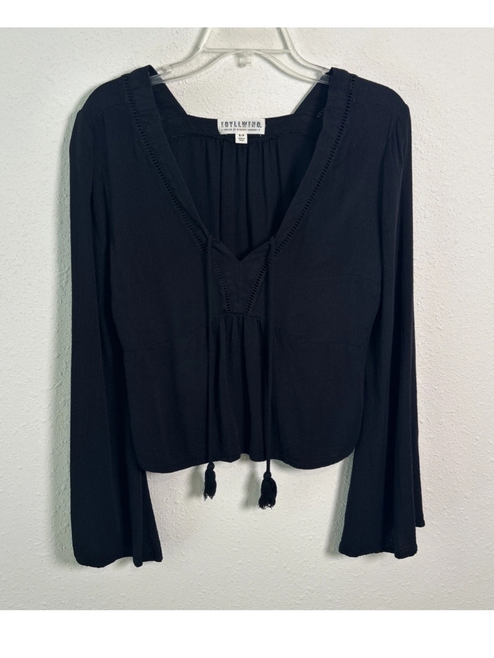Idyllwind Black Cedar Lace Up Tassel Top Cowgirl Western Tunic Blouse Women’s Sm